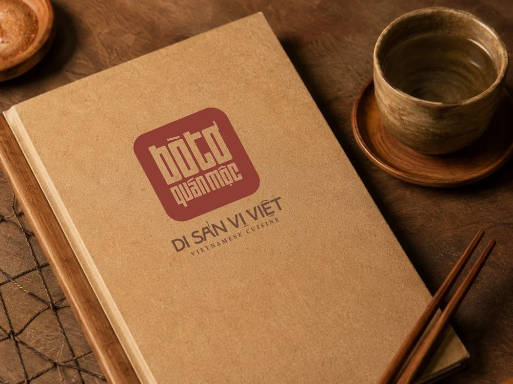 Thực đơn bìa kraft in logo Bò Tơ Quán Mộc